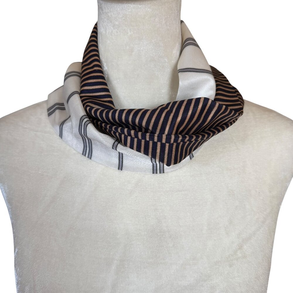 Women's pearl navy and gold striped rectangle scarf/tie
